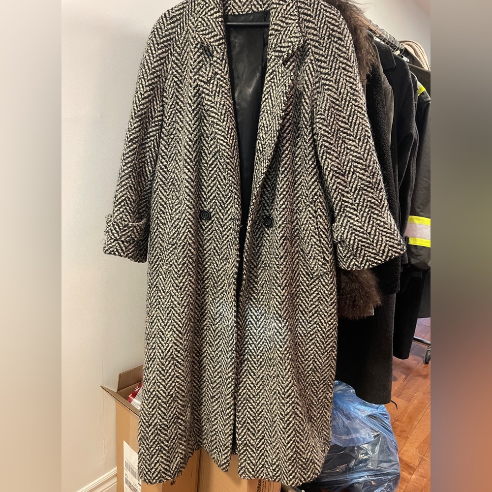 Elegant Herringbone Trench Coat